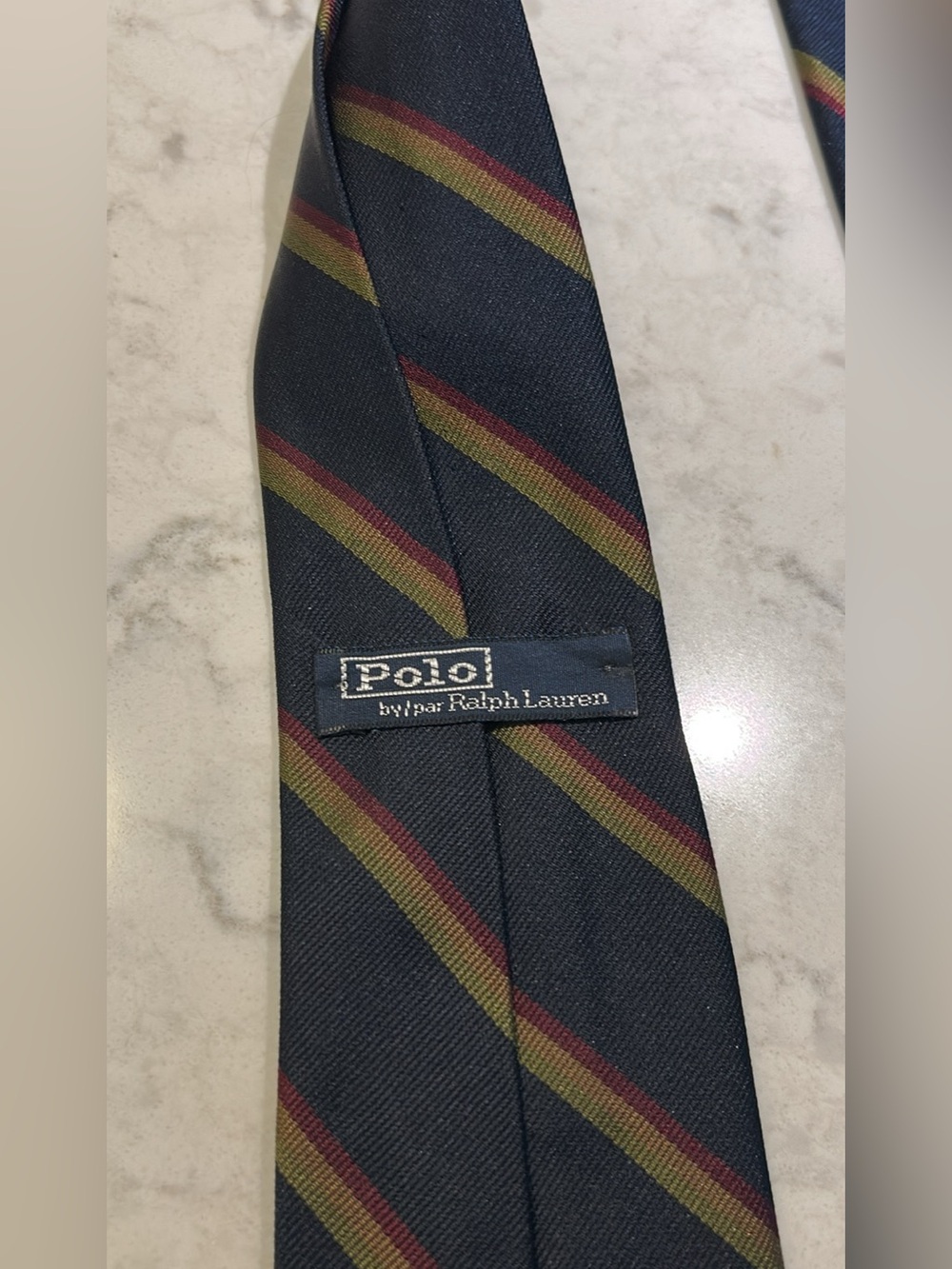 Vtg Polo Ralph Lauren Navy stripe Italian Silk Tie Holt Renfrew
